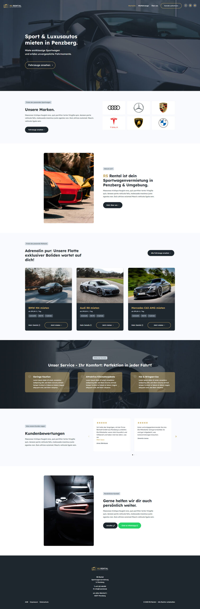 Website für Sportwagenvermietungen